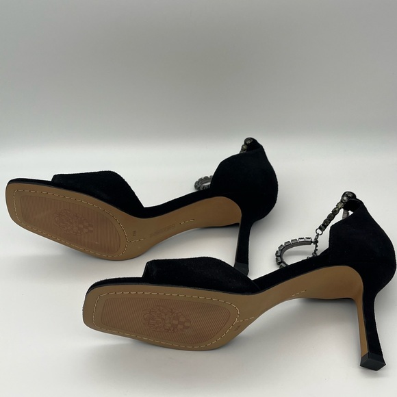 Vince Camuto - Evensa Black Suede 3” Open-Toe Heels Ankle Bracelet Straps NEW - Picture 5 of 9